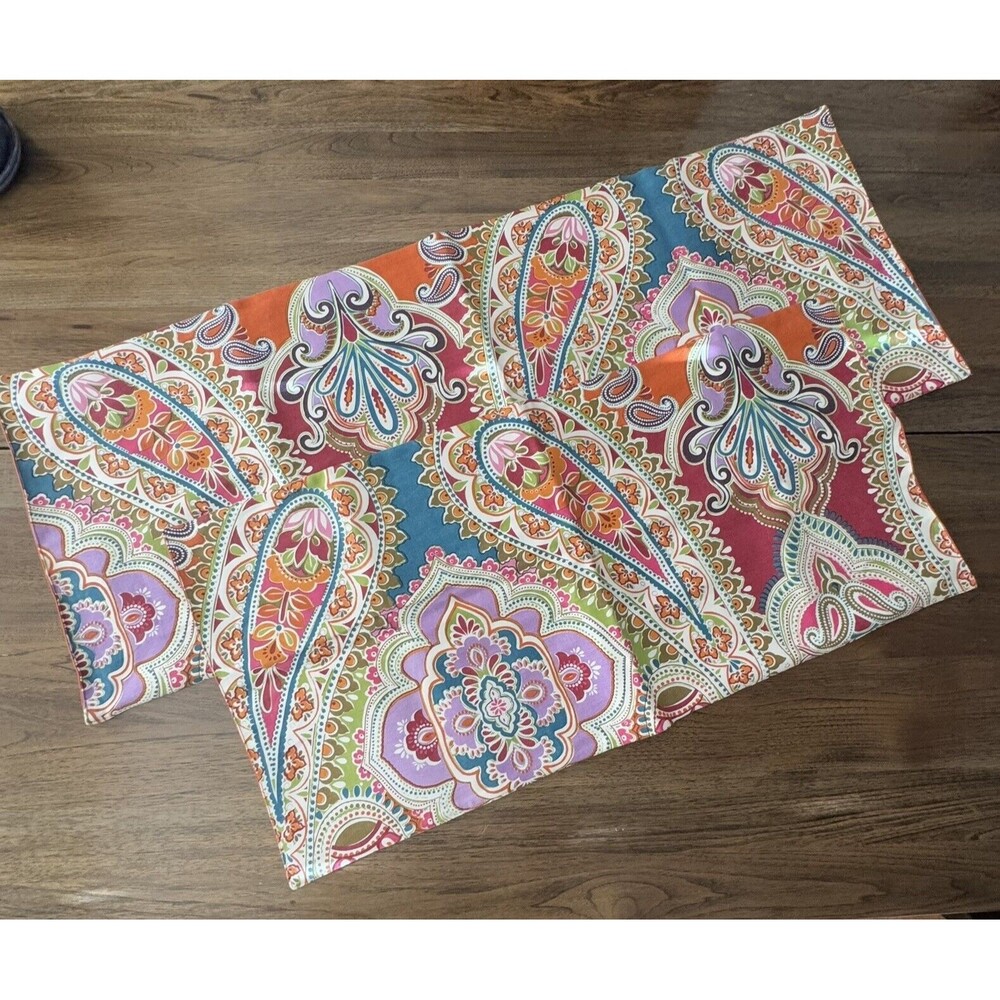World Market 100% Cotton Table Runner Set Of 2 Boho Summer Colorful Reversible